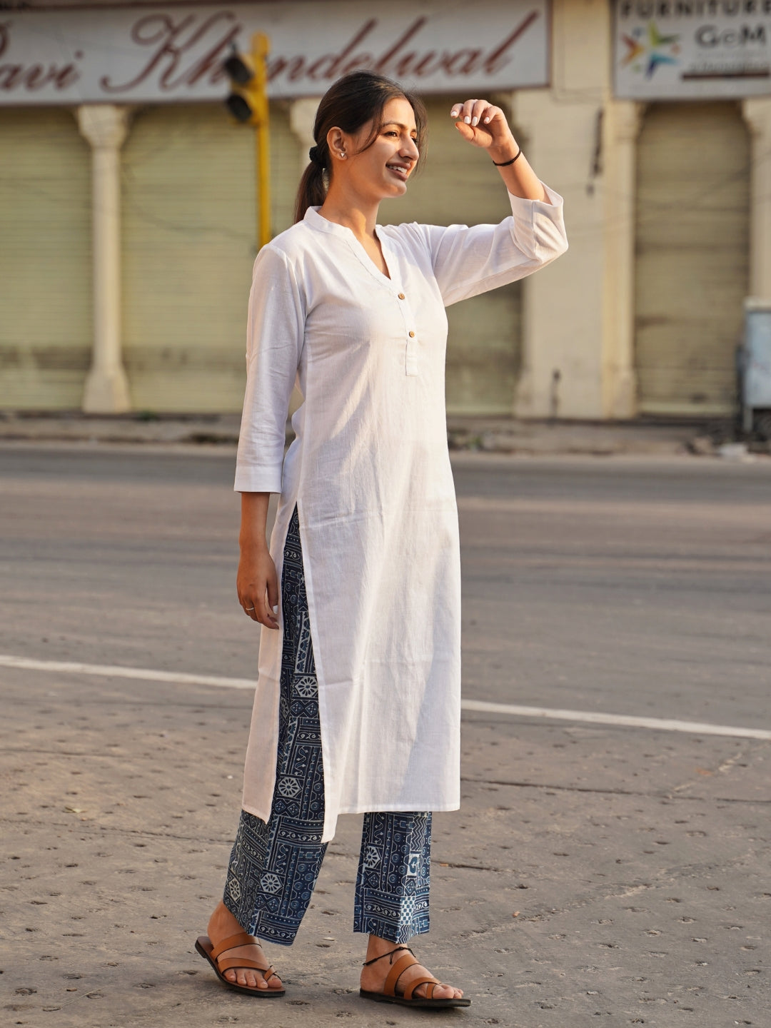 White Cotton Kurta Set