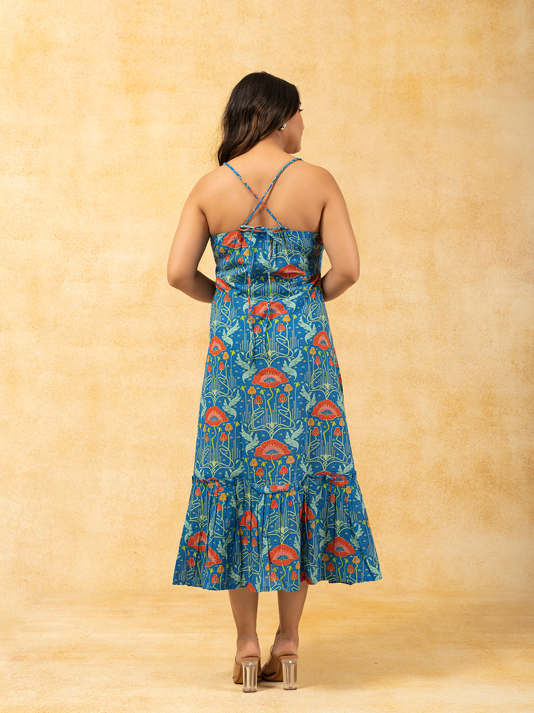 Blue Printed Spaghetti Cotton Dress