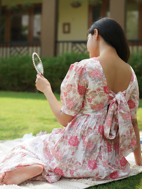 White Printed Long Cotton Dress