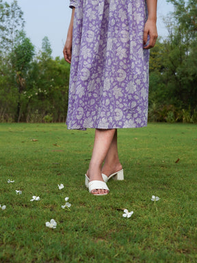 Lavender Printed Flared Cotton Dress