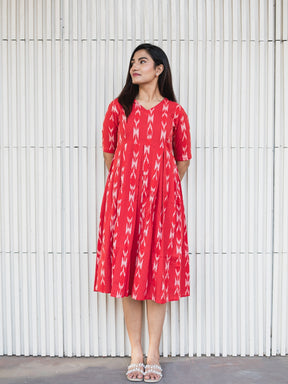 Handloom Cotton Red Ikkat Dress