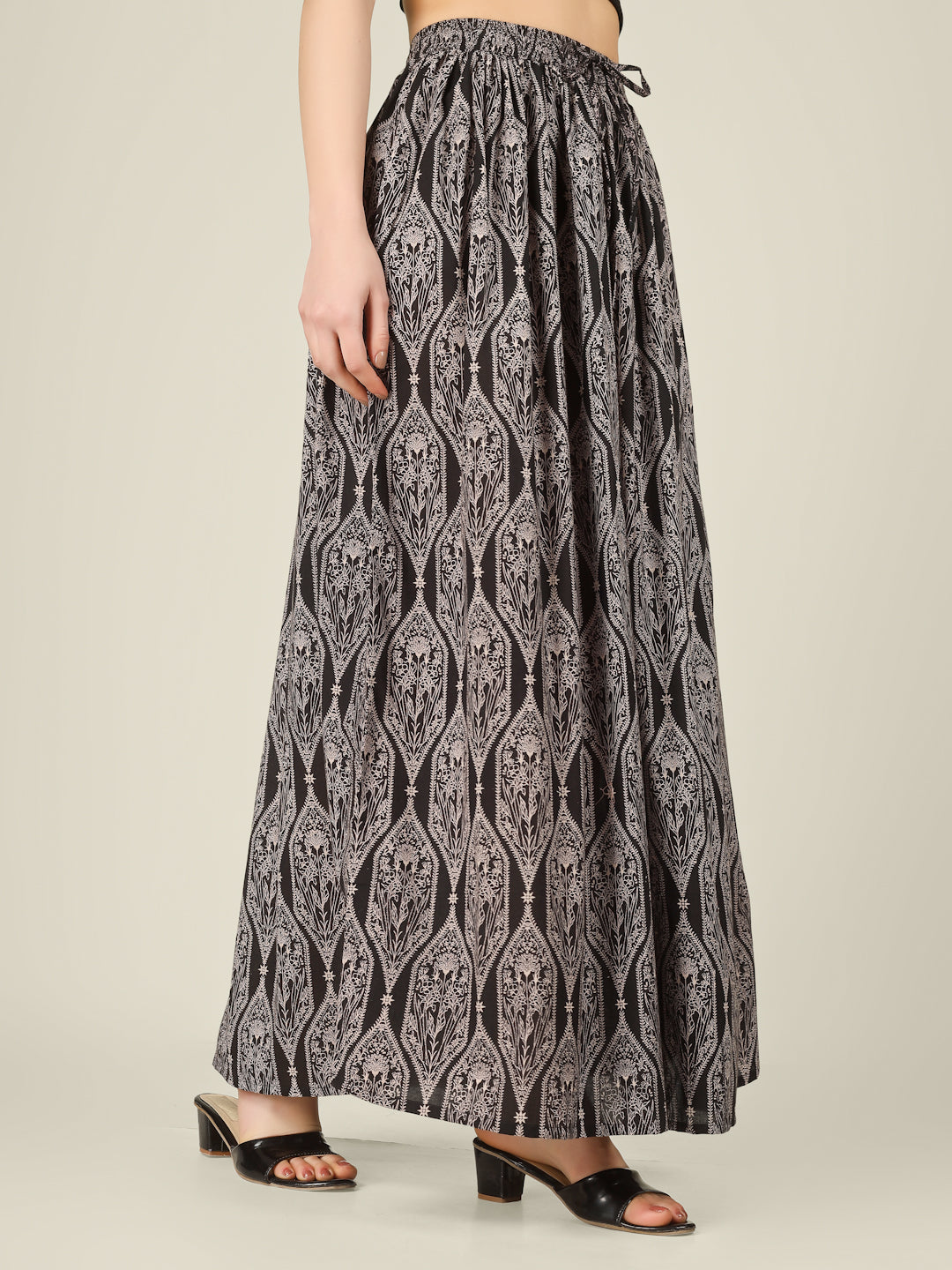 Black Printed Cotton Maxi Skirt