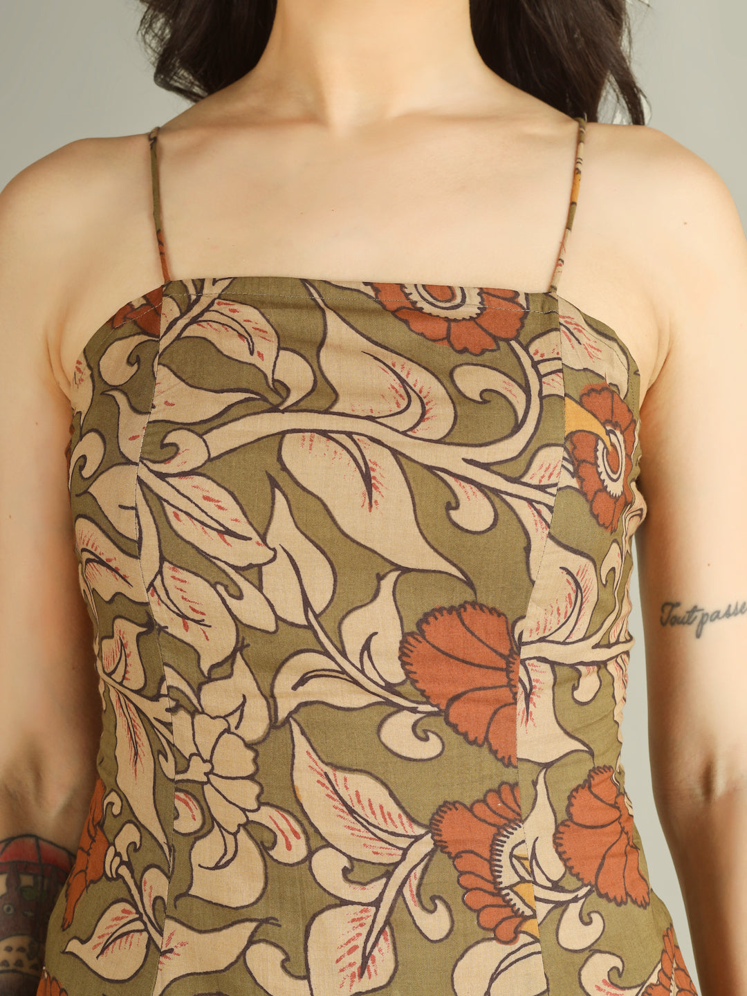 Olive Printed Cotton Corset Top