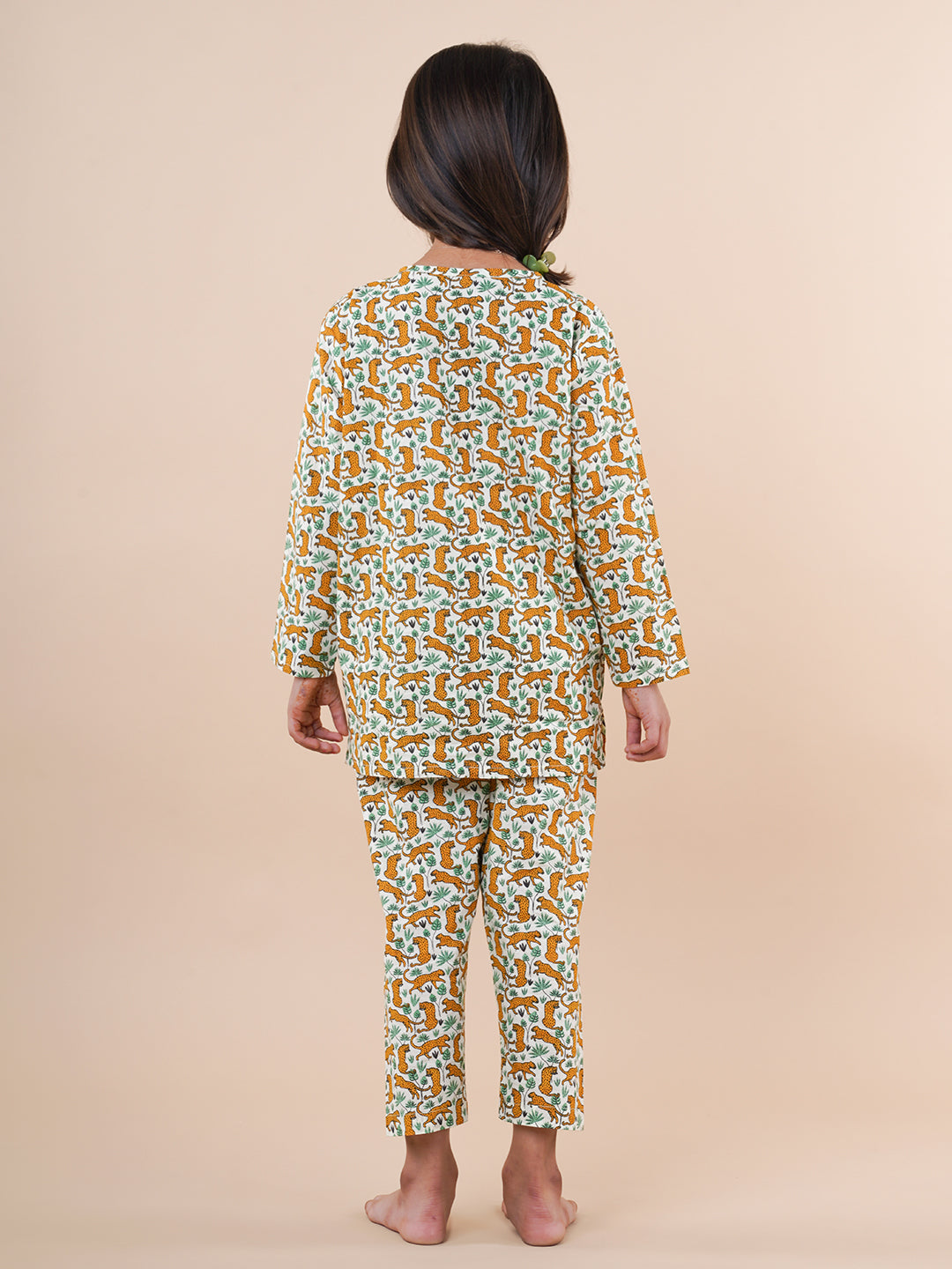 Off-white Leopard Print Kids Cotton Kurta Pyjama Set