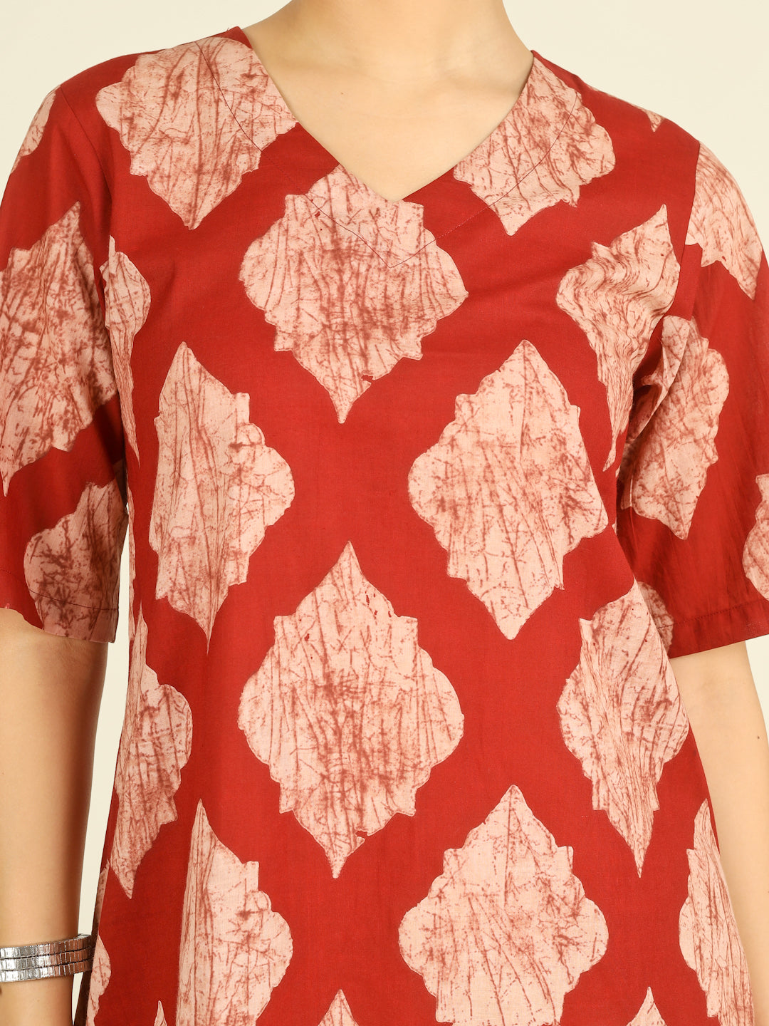 Red Printed Half-Sleeve A-Line Cotton Dress