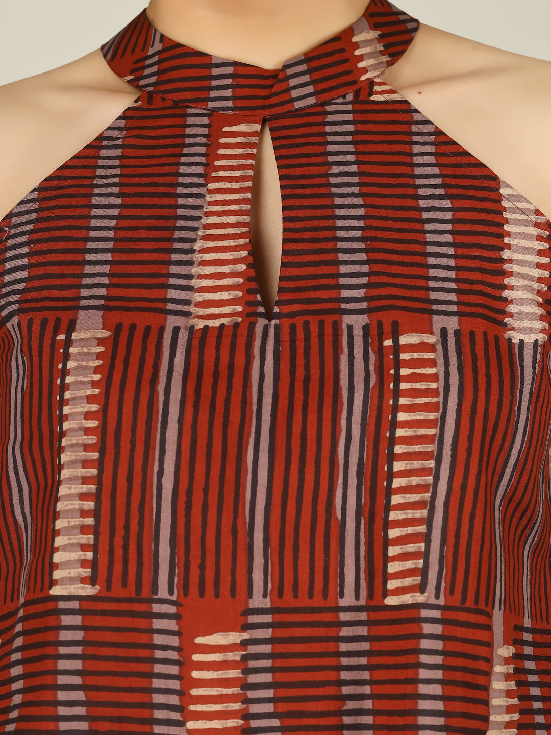 Rust Printed Halter Neck Sleeveless Cotton Top