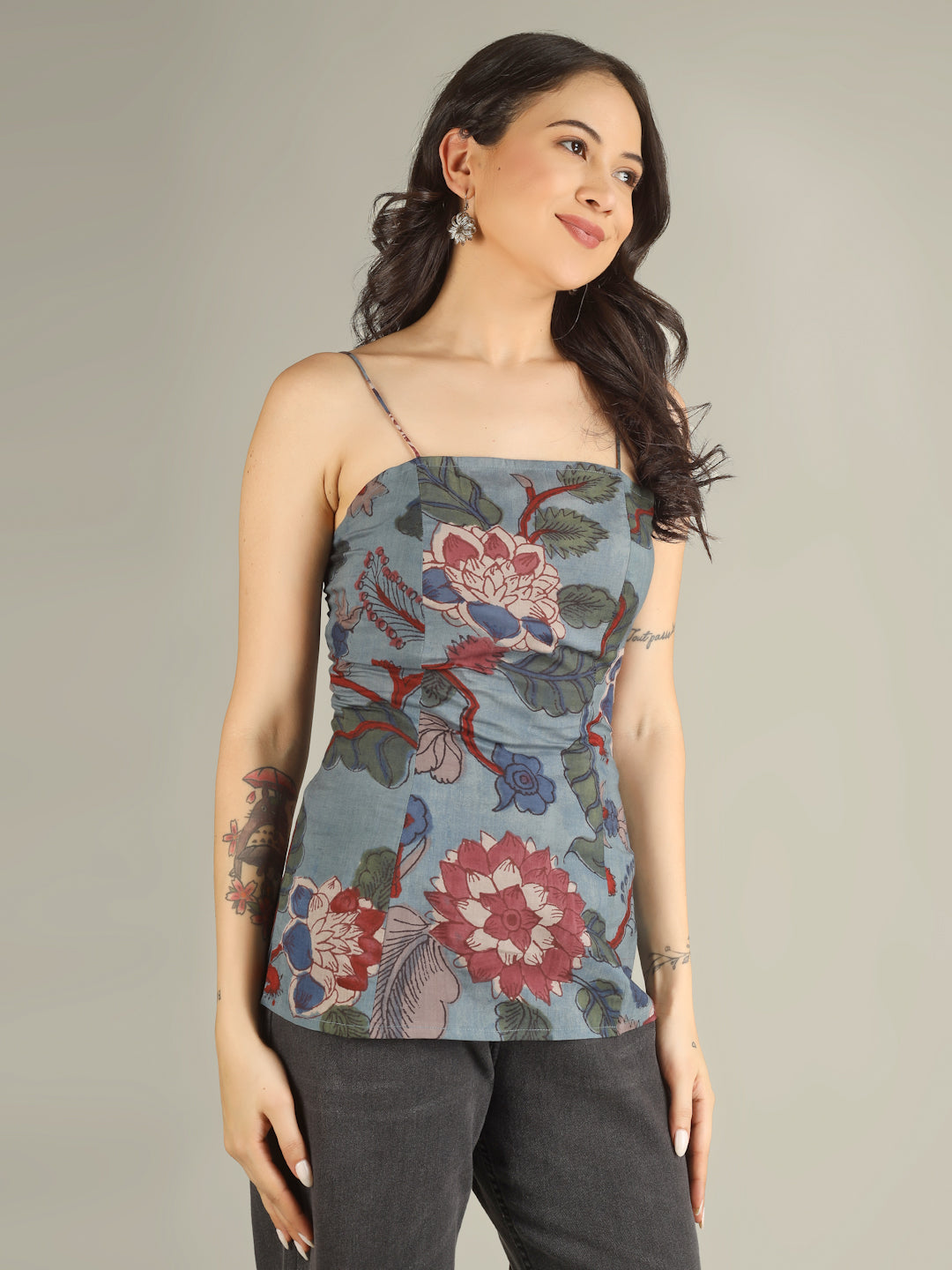 Slate Blue Printed Cotton Corset Top