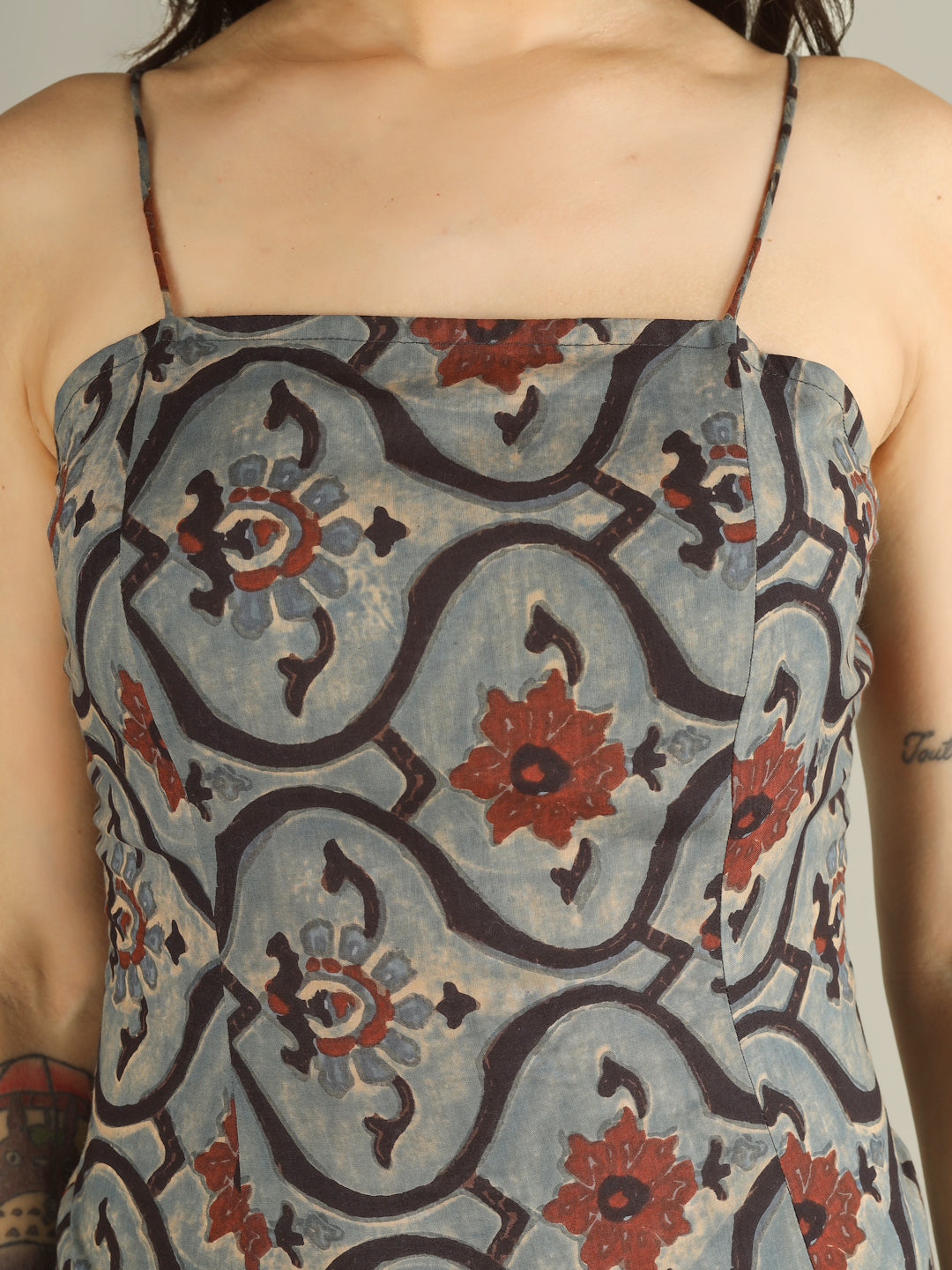 Dusty Blue Printed Cotton Corset Top