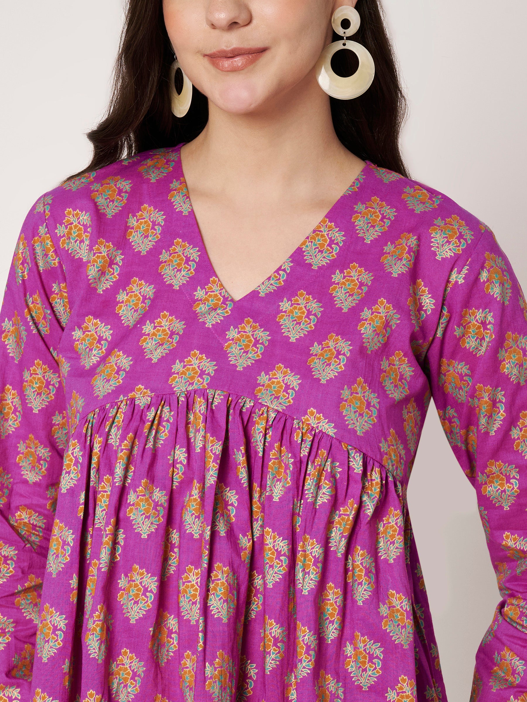 Pink Printed Alia-Cut Cotton Top