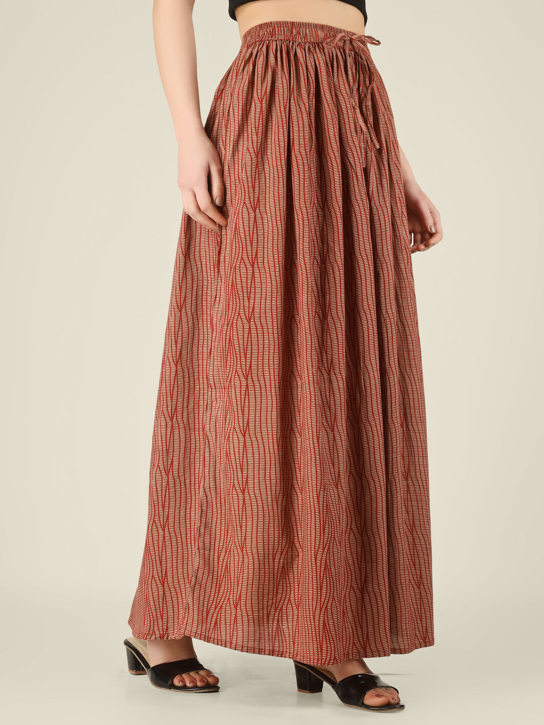 Rust Printed Cotton Maxi Skirt