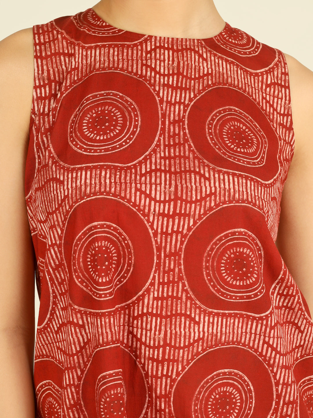 Red Printed Sleeveless A-Line Cotton Dress