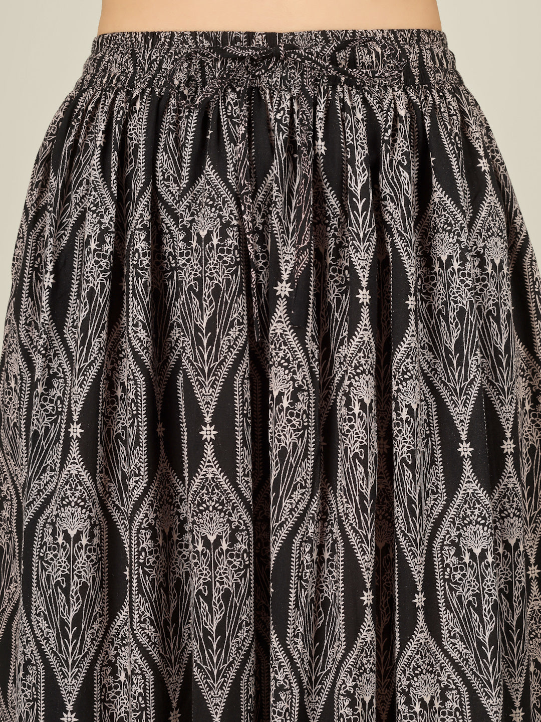 Black Printed Cotton Maxi Skirt