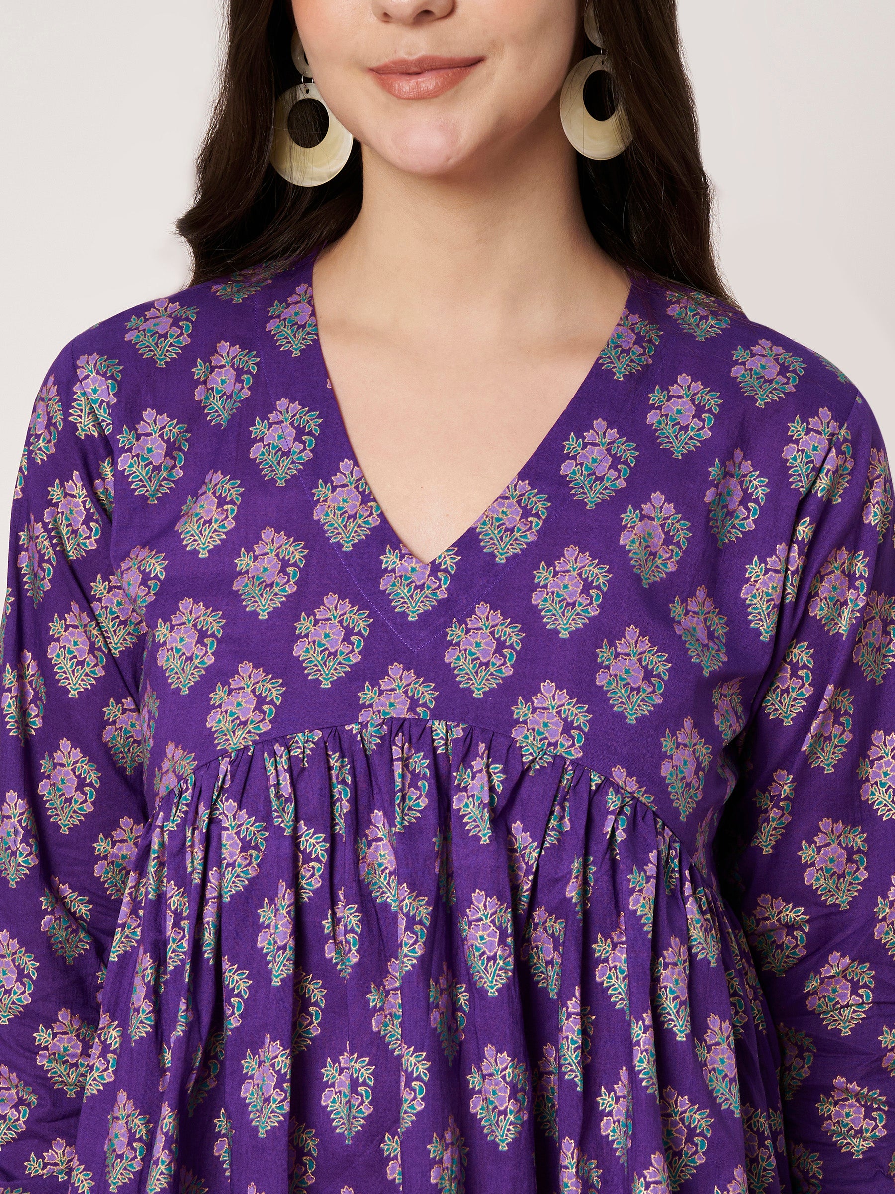 Purple Printed Alia-Cut Cotton Top