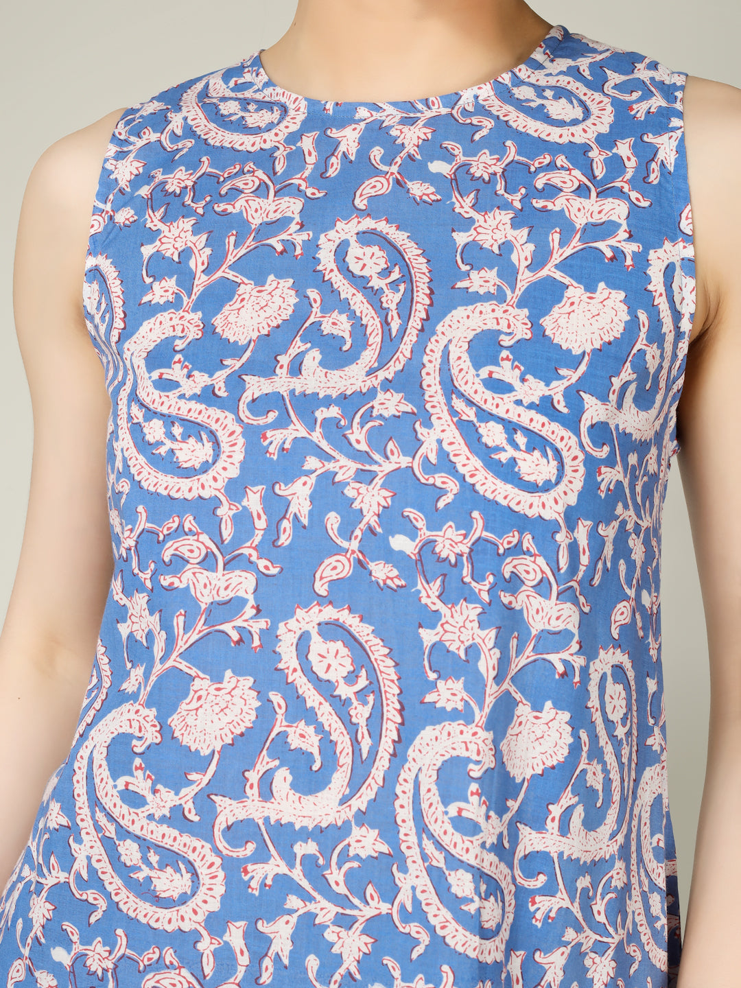 Lavender Printed Sleeveless A-Line Cotton Dress
