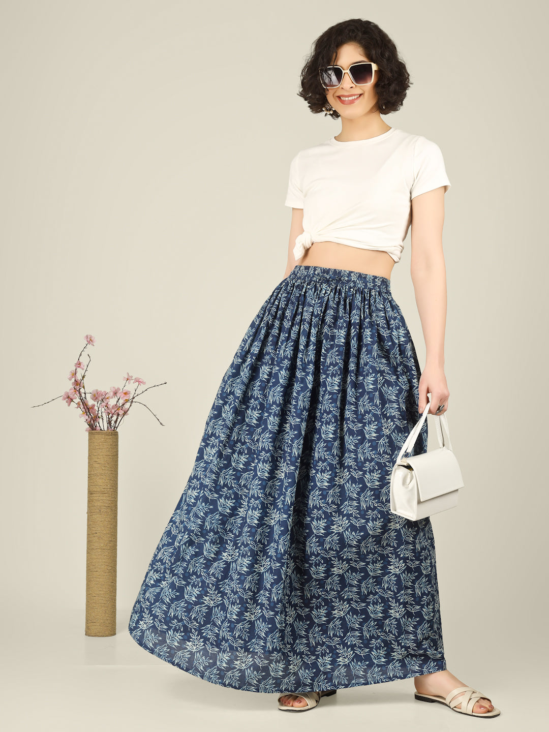 Black Printed Cotton Maxi Skirt