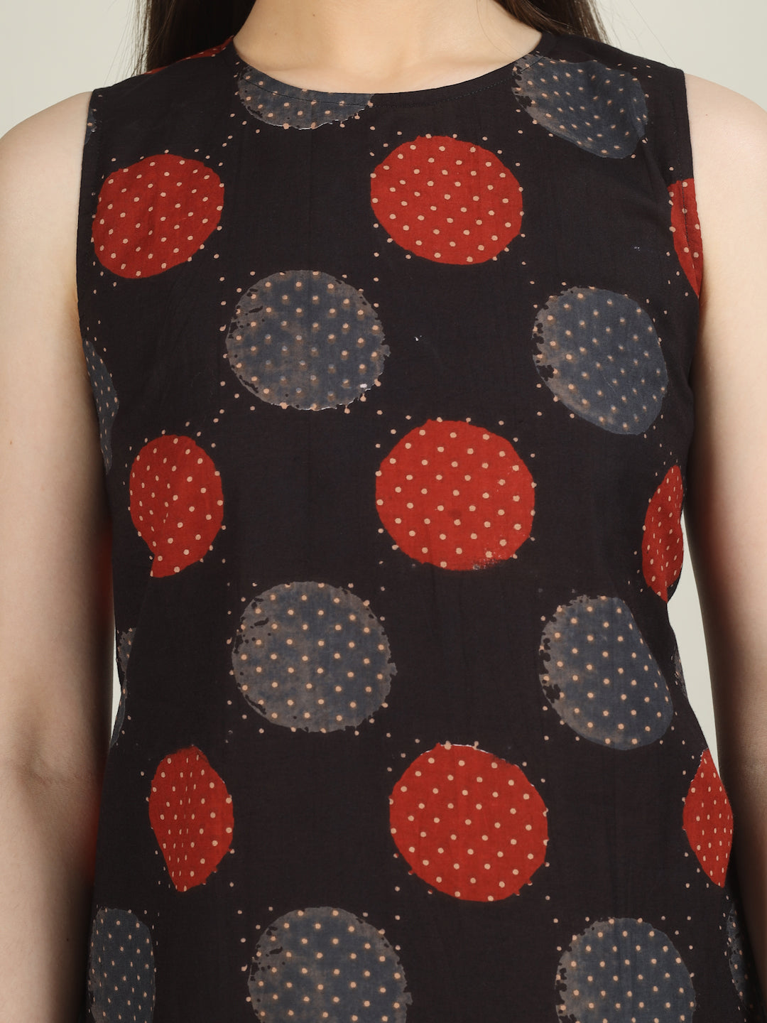 Black Printed Sleeveless A-Line Cotton Dress