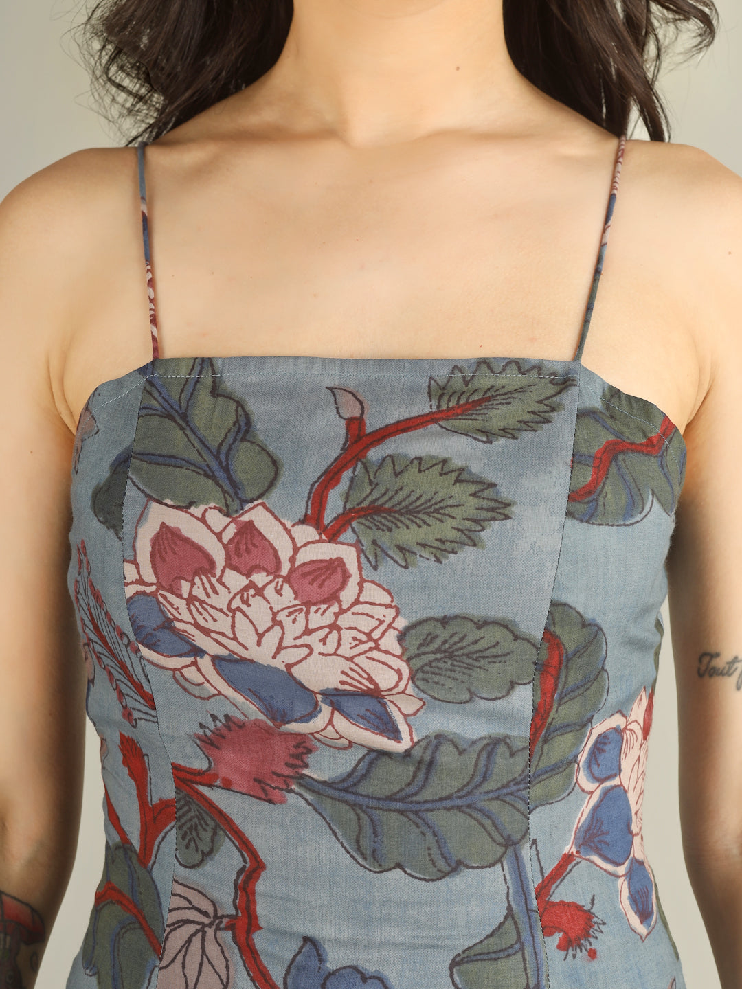 Slate Blue Printed Cotton Corset Top