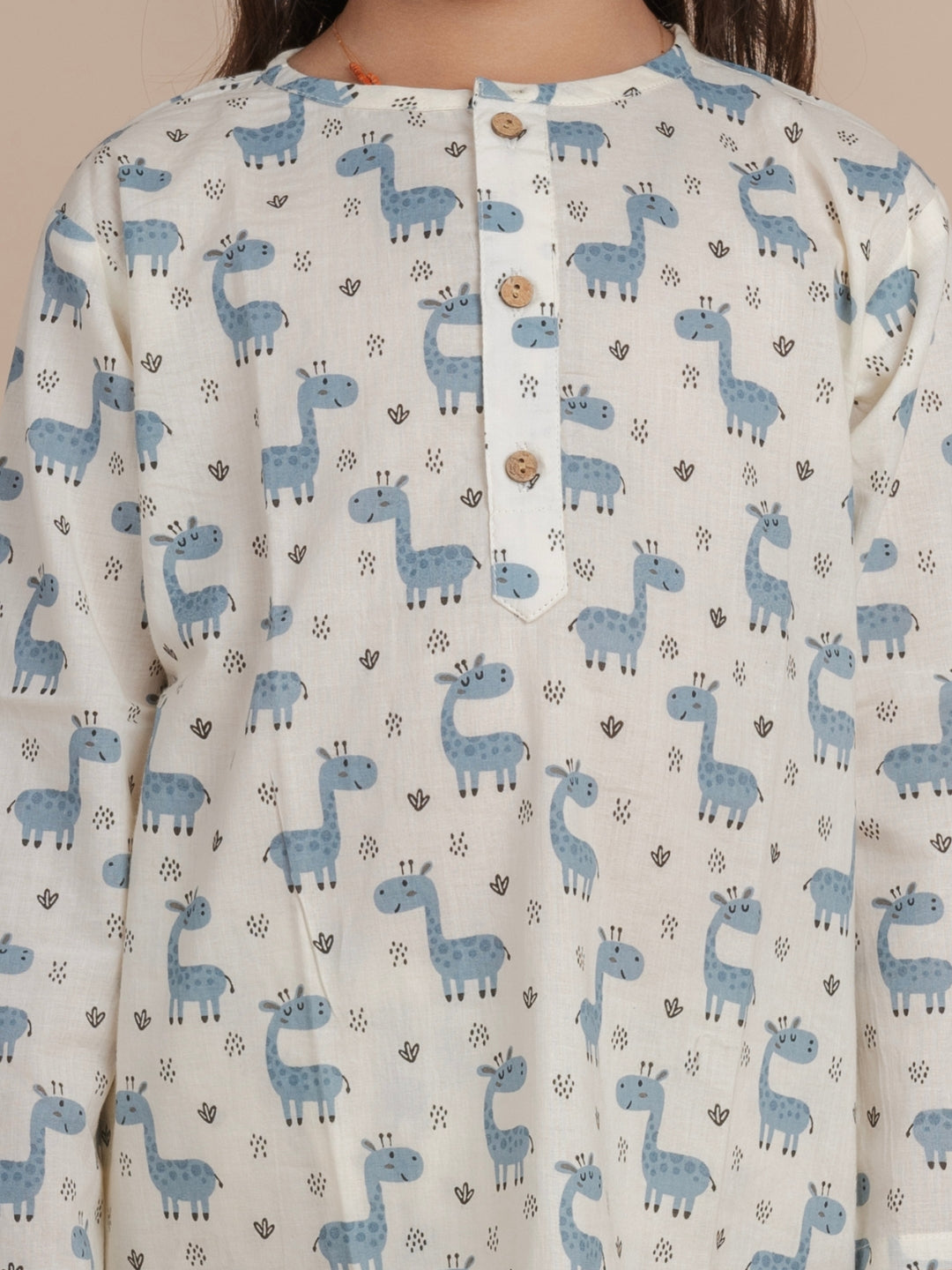 Blue Jiraffe Print Kids Cotton Kurta Pyjama Set