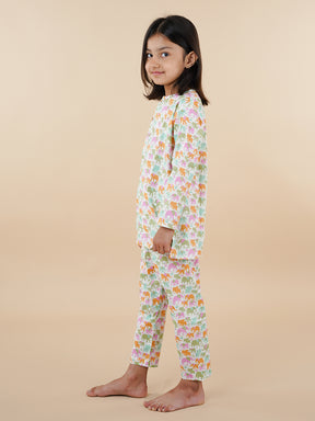 Multicolor Elephant Print Kids Cotton Kurta Pyjama Set