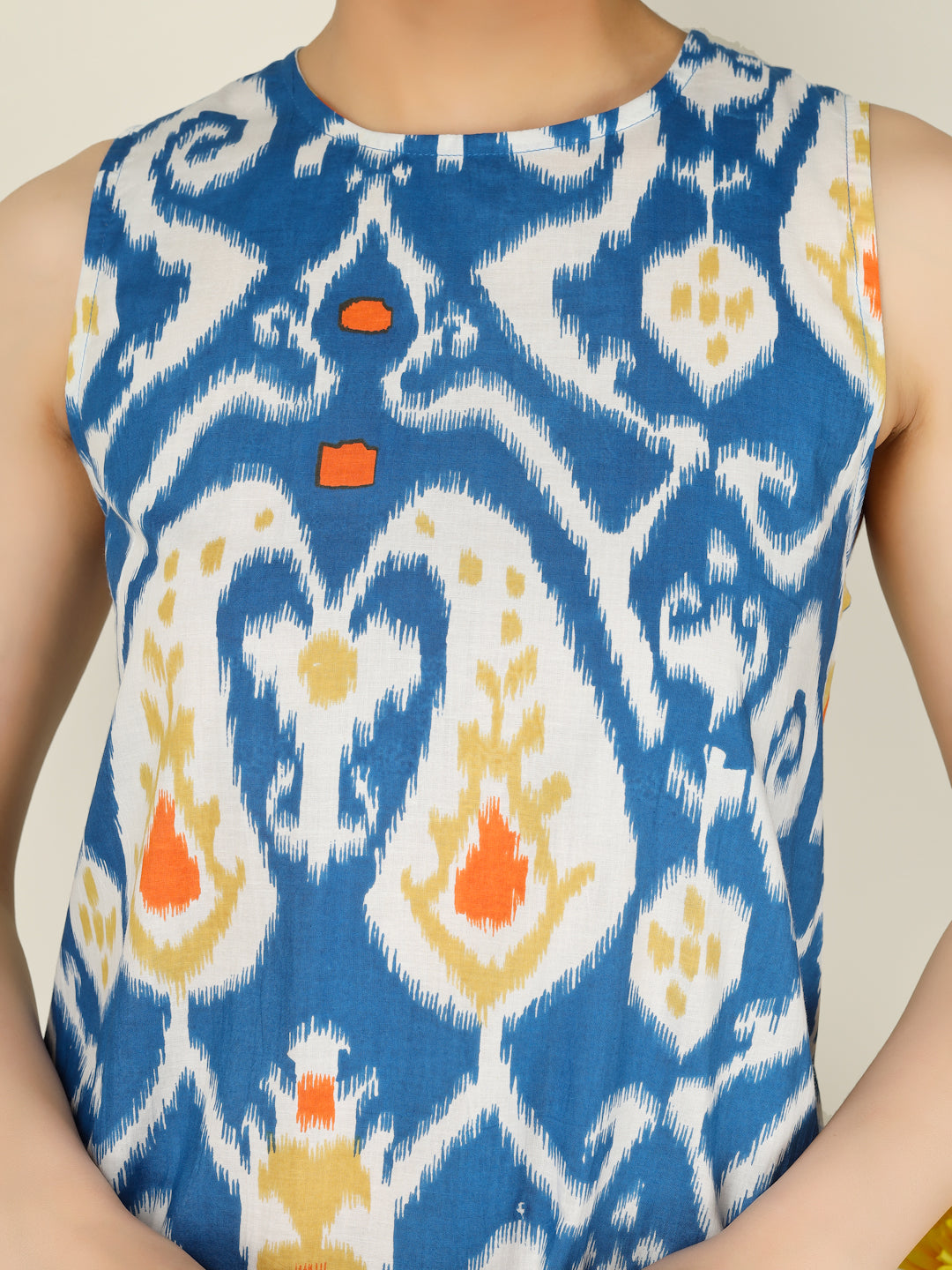 Blue Printed Sleeveless A-Line Cotton Dress