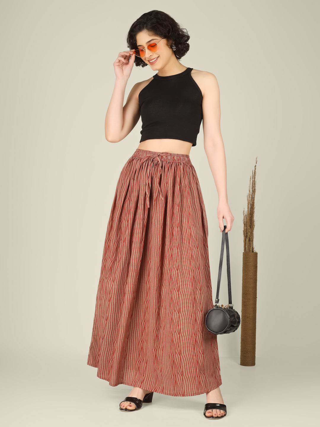 Rust Printed Cotton Maxi Skirt