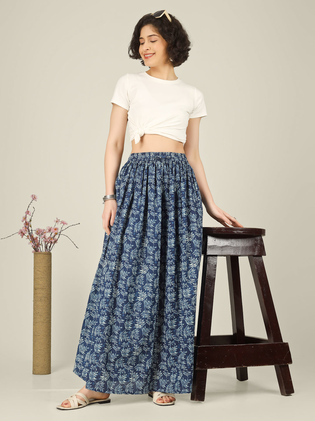 Black Printed Cotton Maxi Skirt