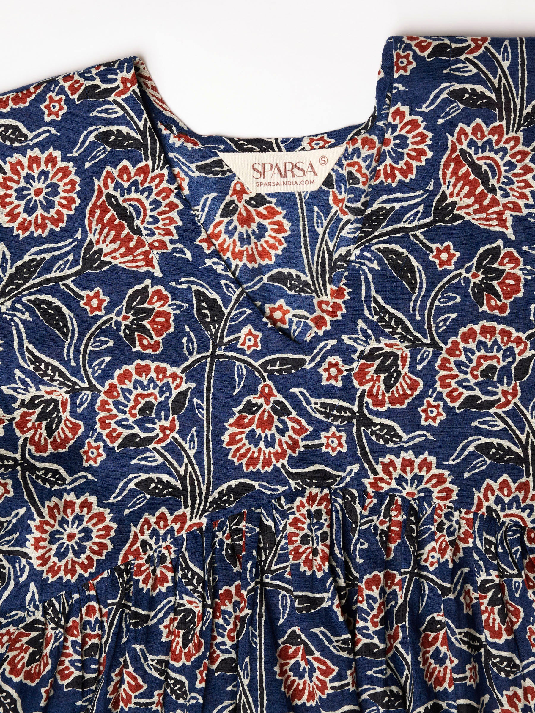 Blue Printed Alia-Cut Cotton Top