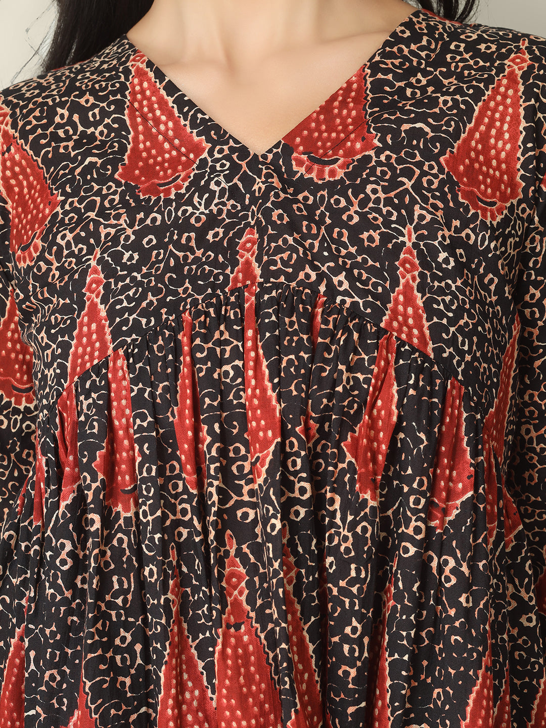 Black Printed Alia-Cut Cotton Peplum Top