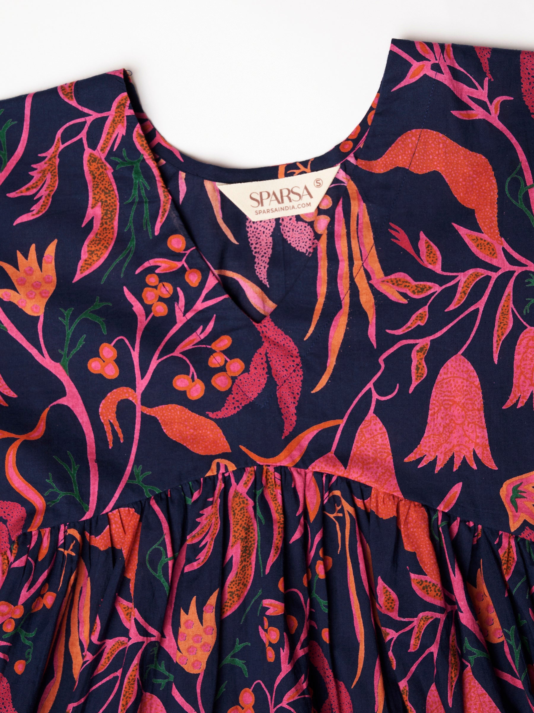 Dark Blue Printed Alia-Cut Cotton Top