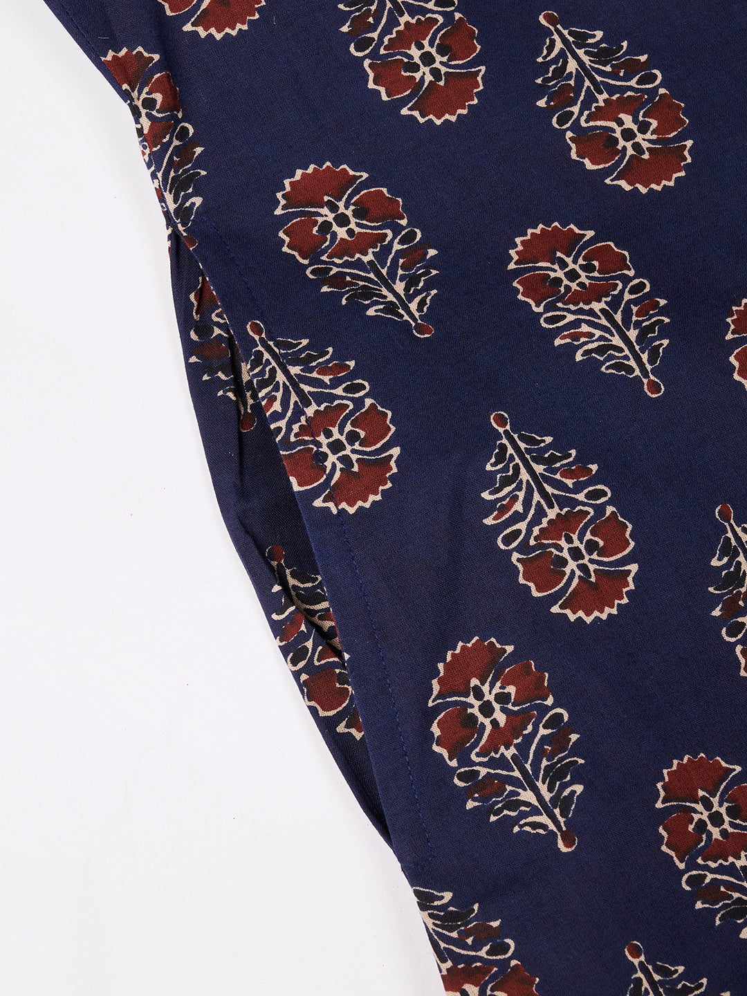 Navy Blue Printed Sleeveless A-Line Cotton Dress