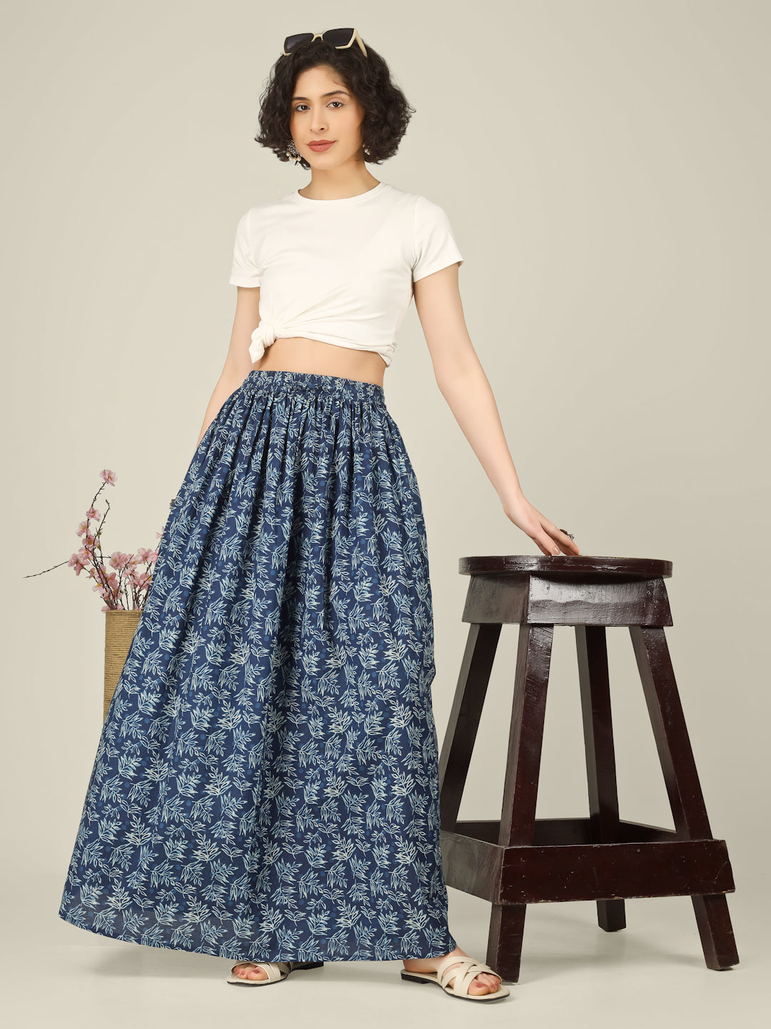 Black Printed Cotton Maxi Skirt