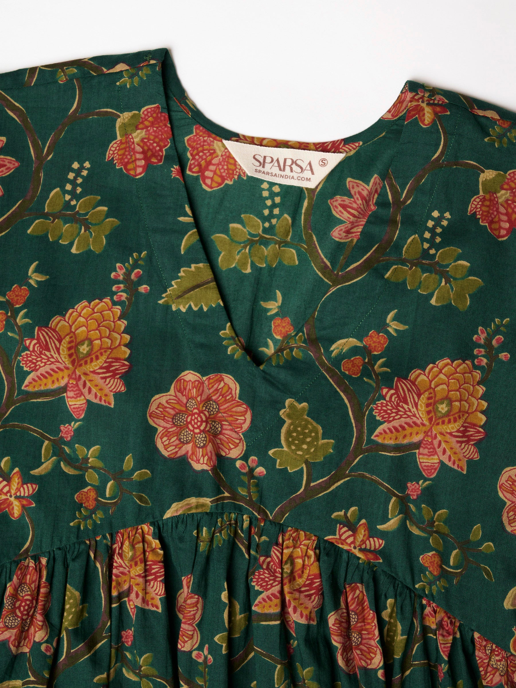 Green Printed Alia-Cut Cotton Top