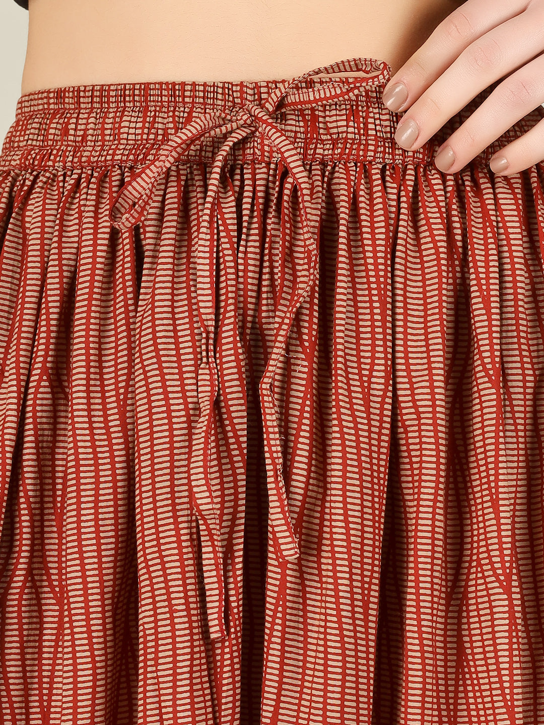 Rust Printed Cotton Maxi Skirt