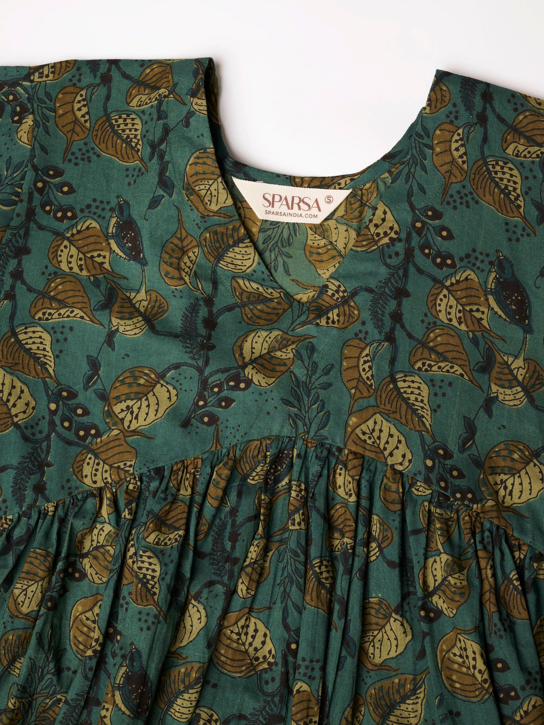 Green Printed Alia-Cut Cotton Top