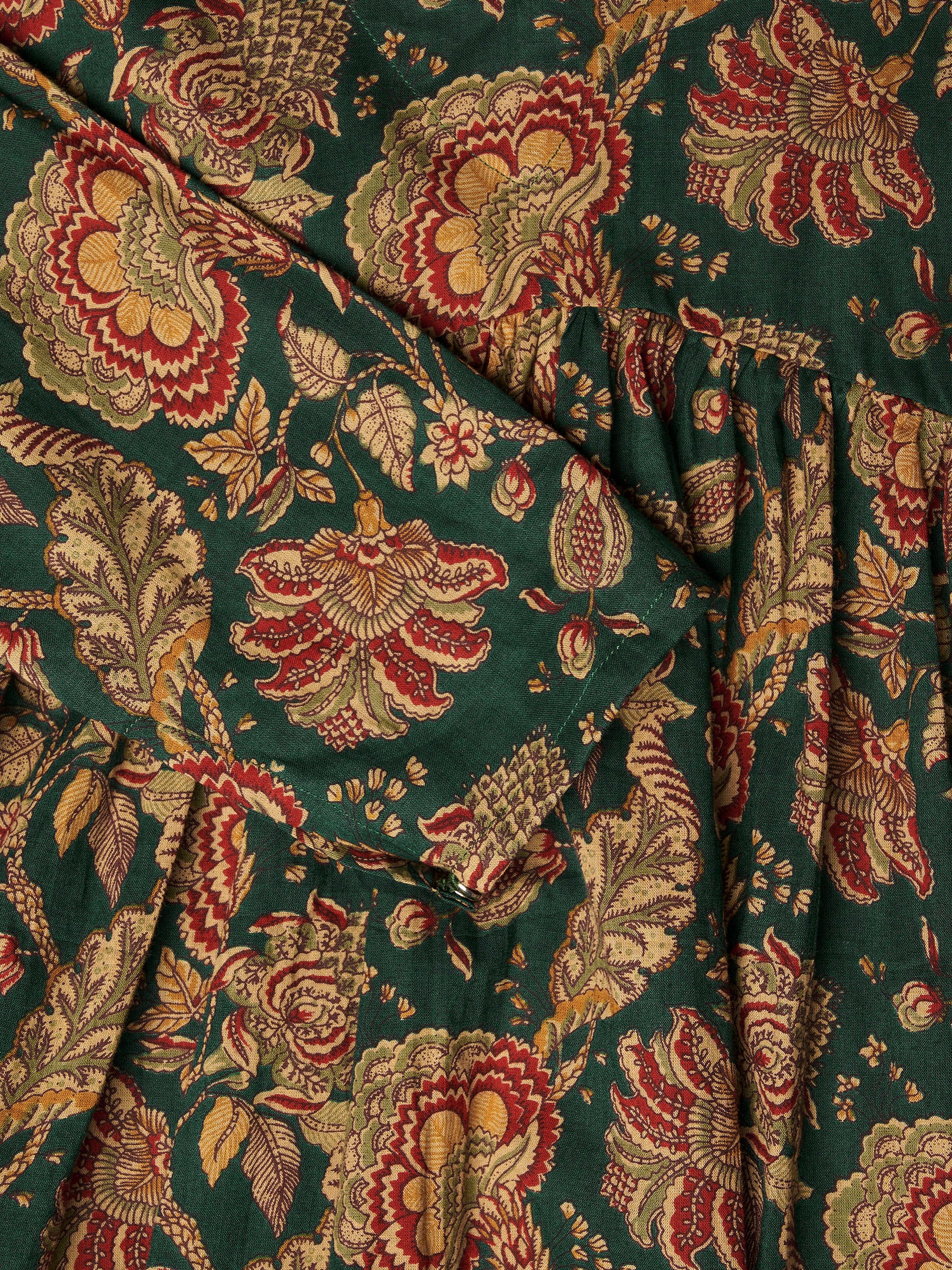 Dark Green Printed Alia-Cut Cotton Top