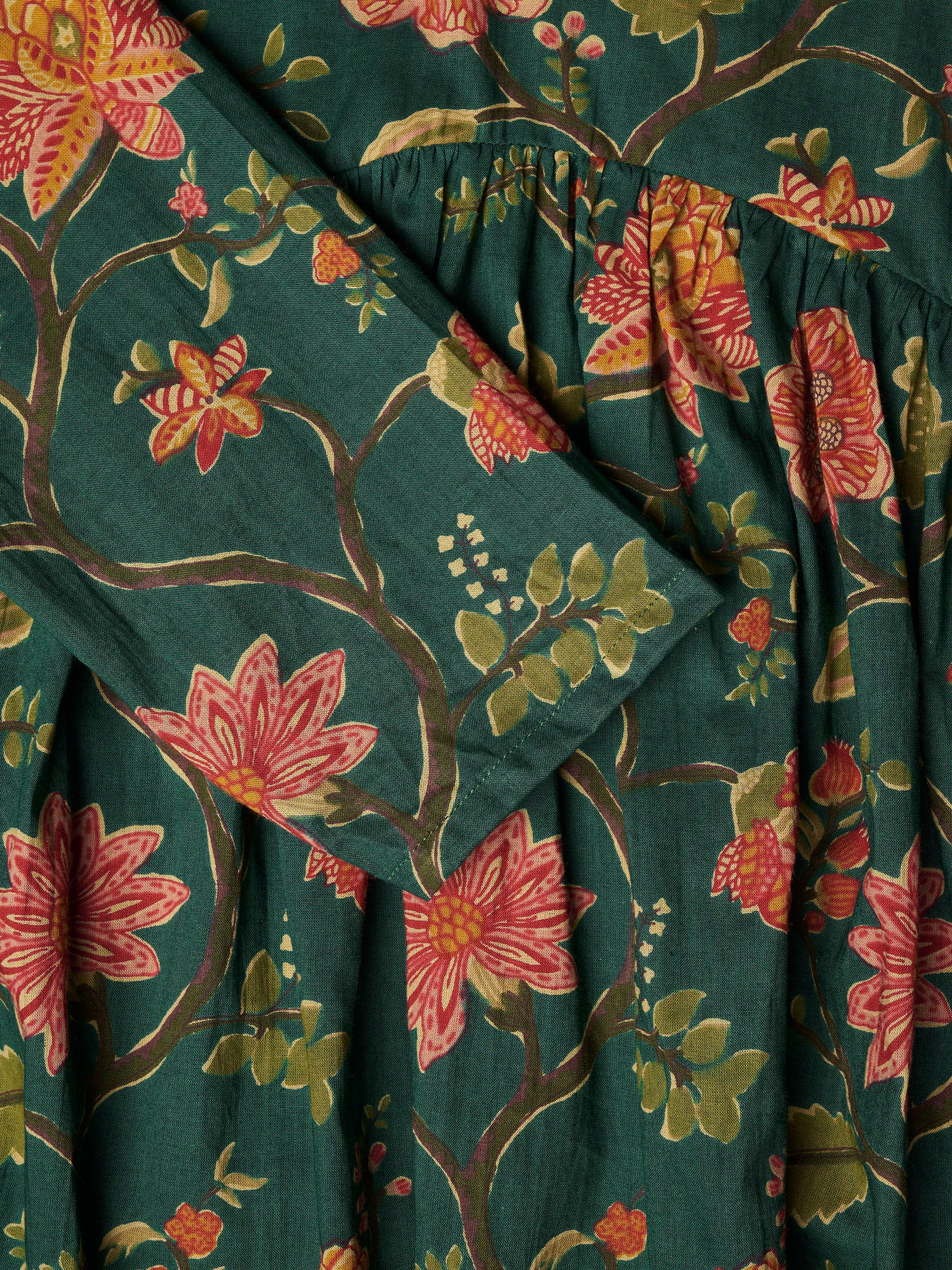 Green Printed Alia-Cut Cotton Top