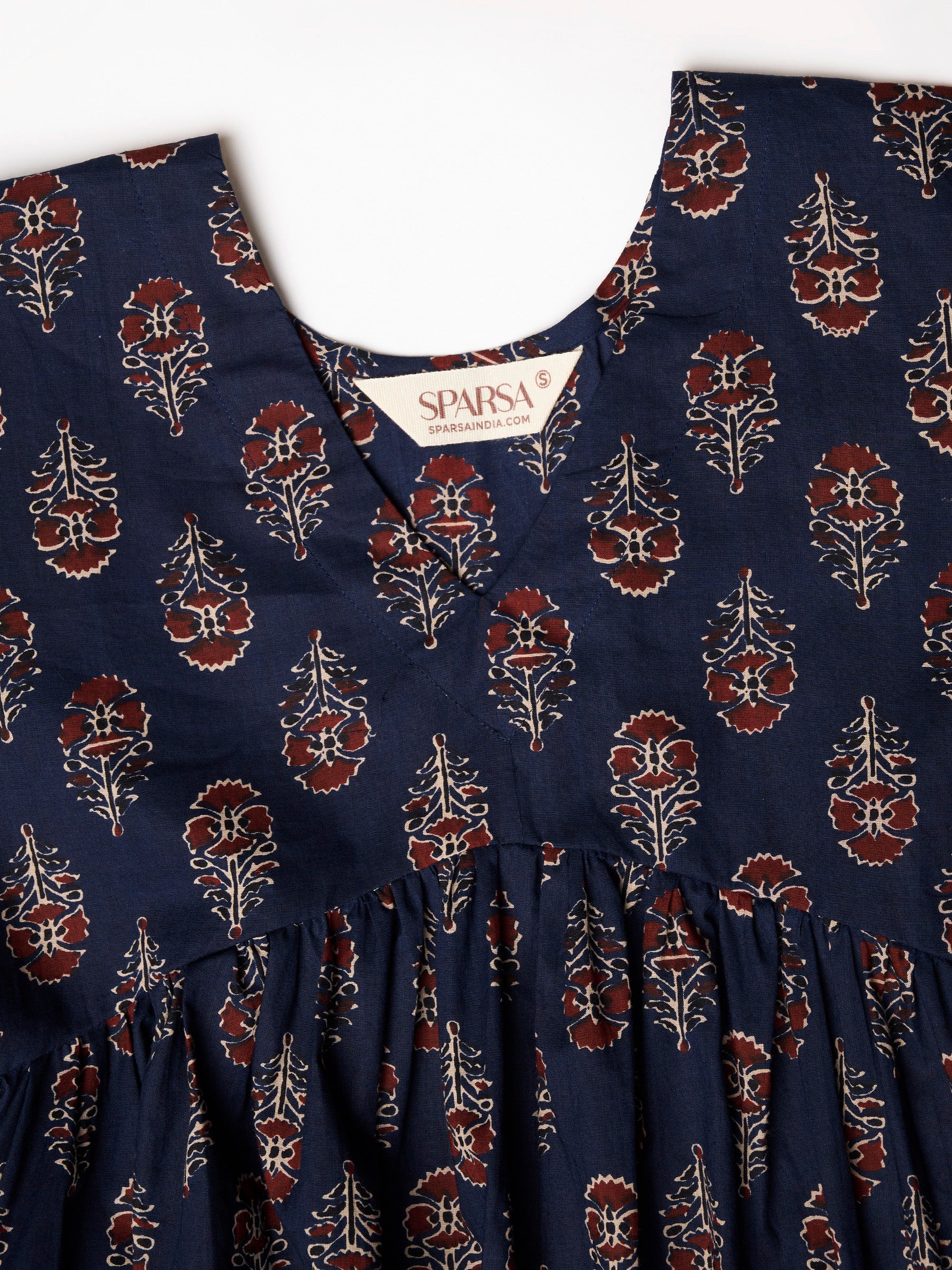 Navy Blue Printed Alia-Cut Cotton Top