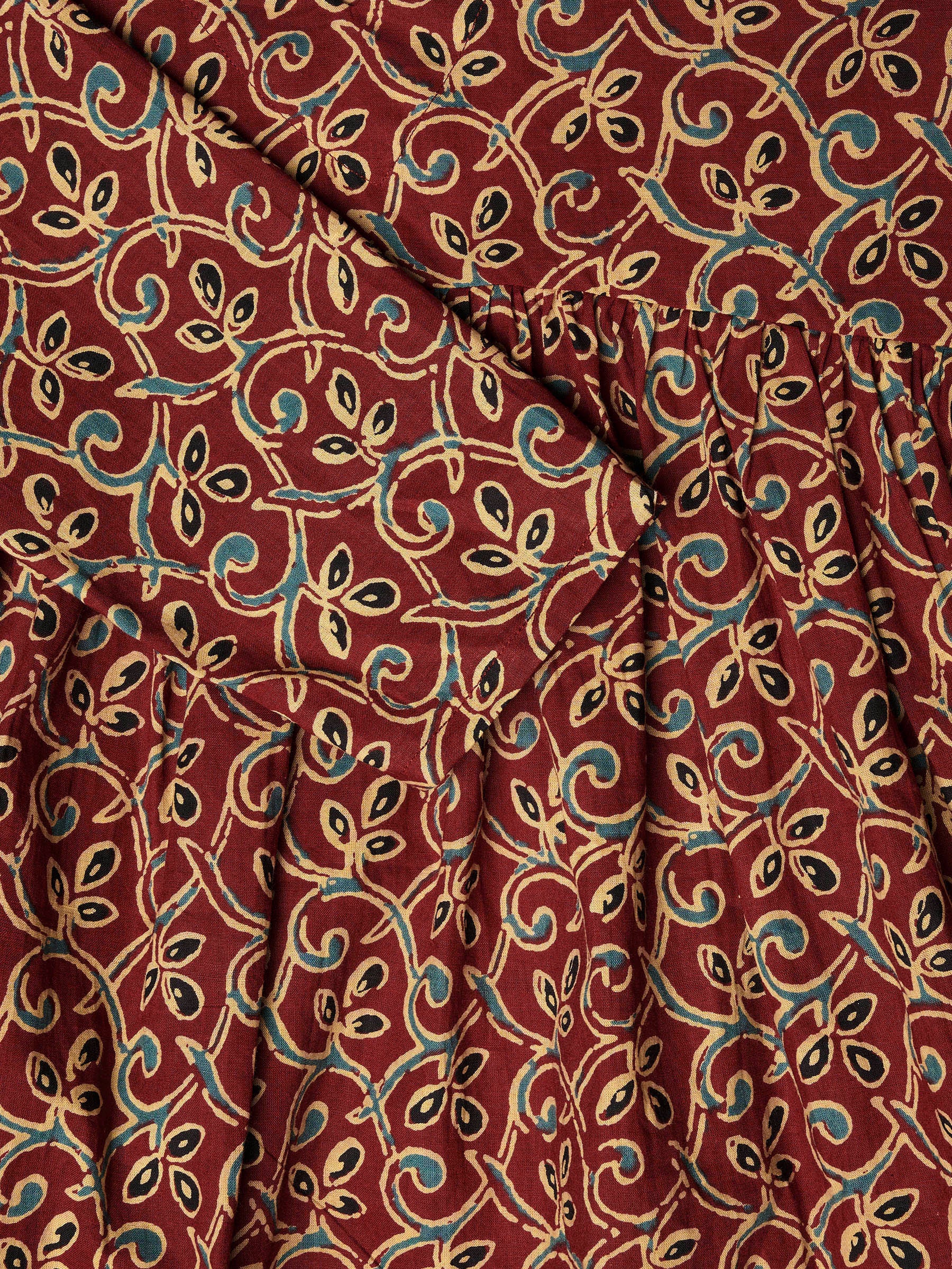 Maroon Printed Alia-Cut Cotton Top