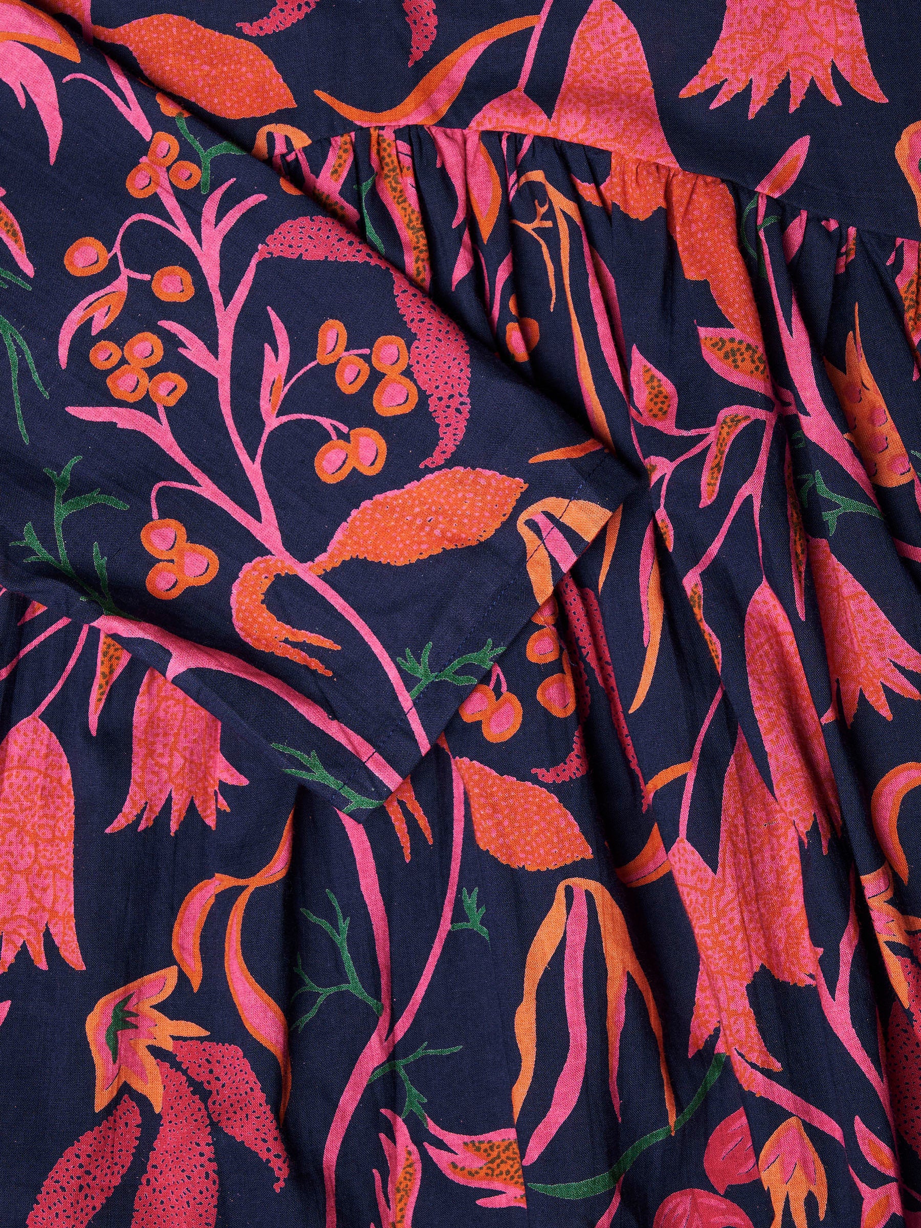 Dark Blue Printed Alia-Cut Cotton Top