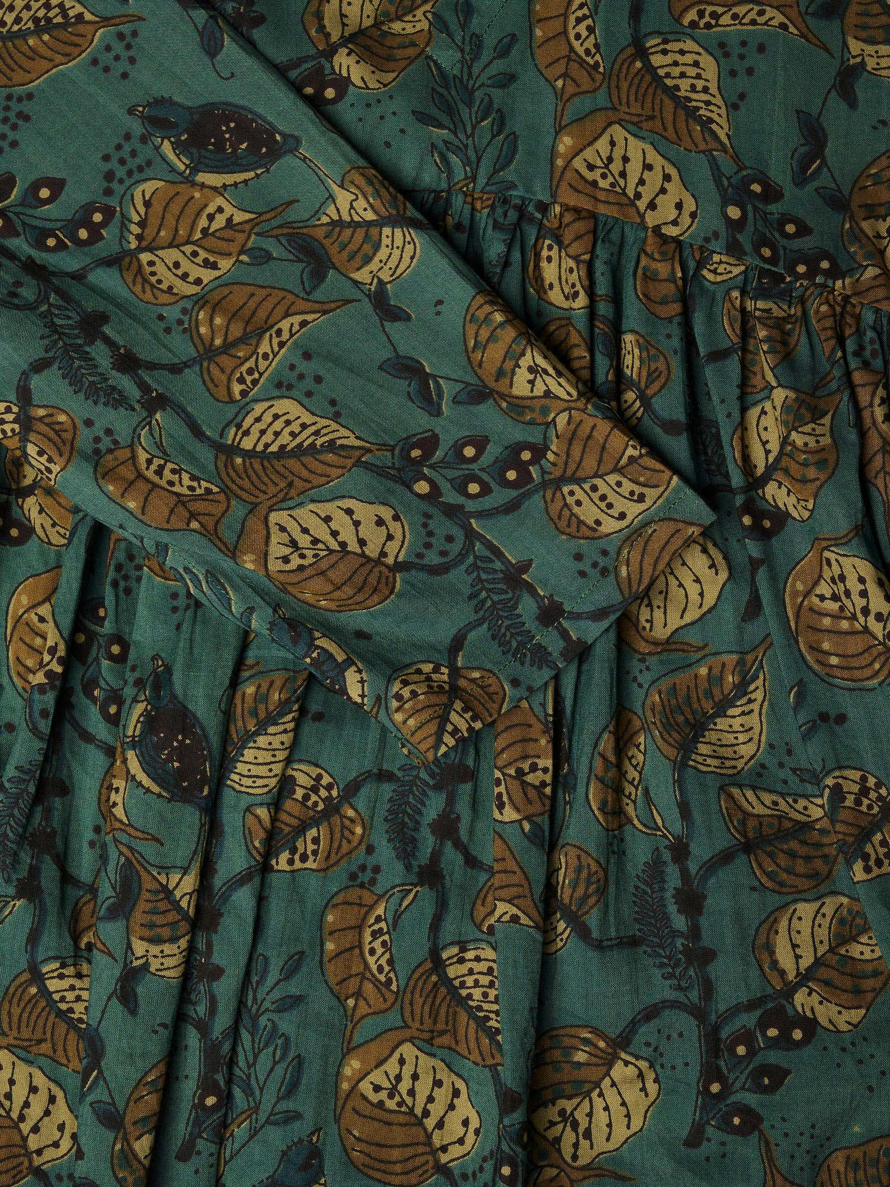 Green Printed Alia-Cut Cotton Top