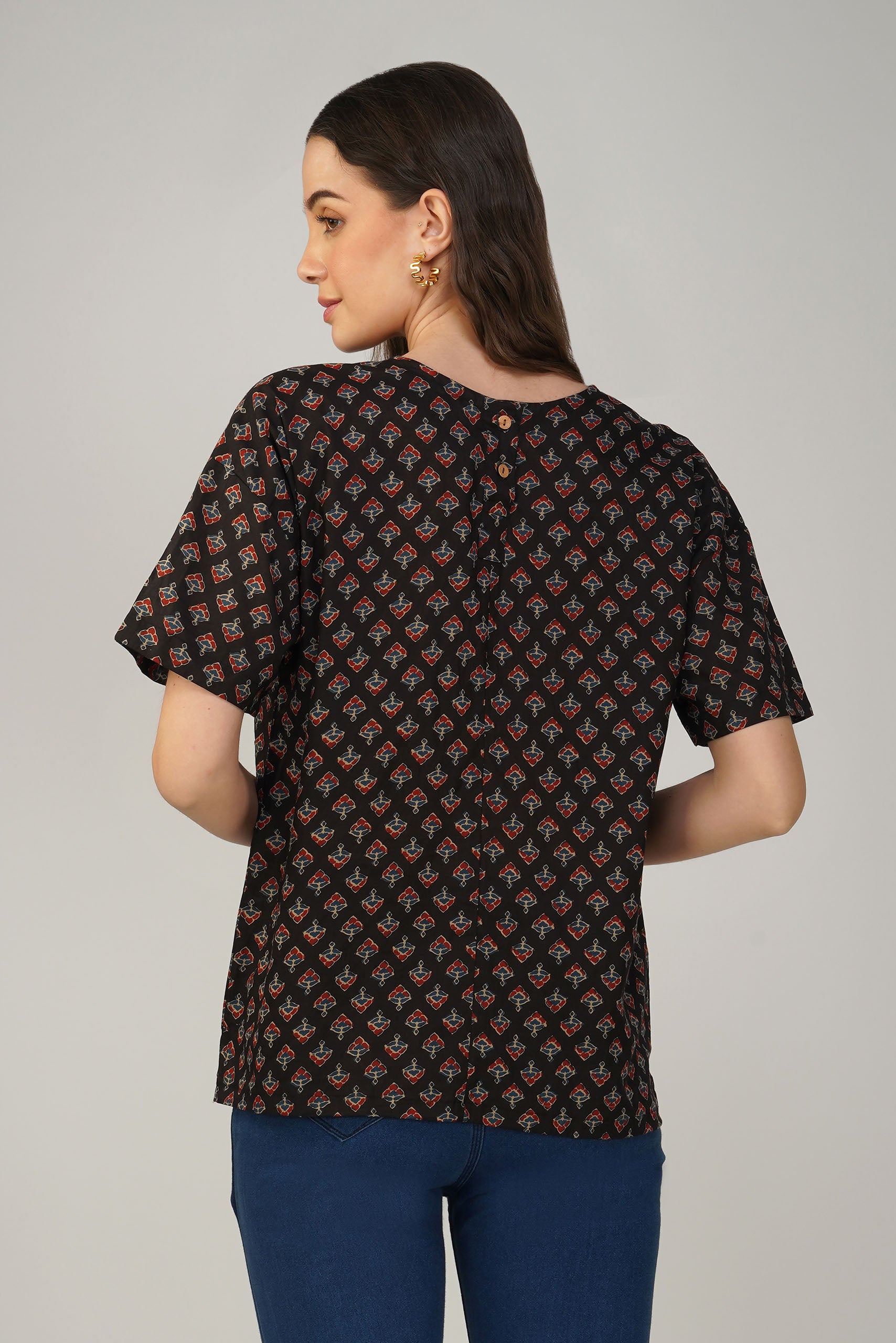 Black Printed Cotton Box Top