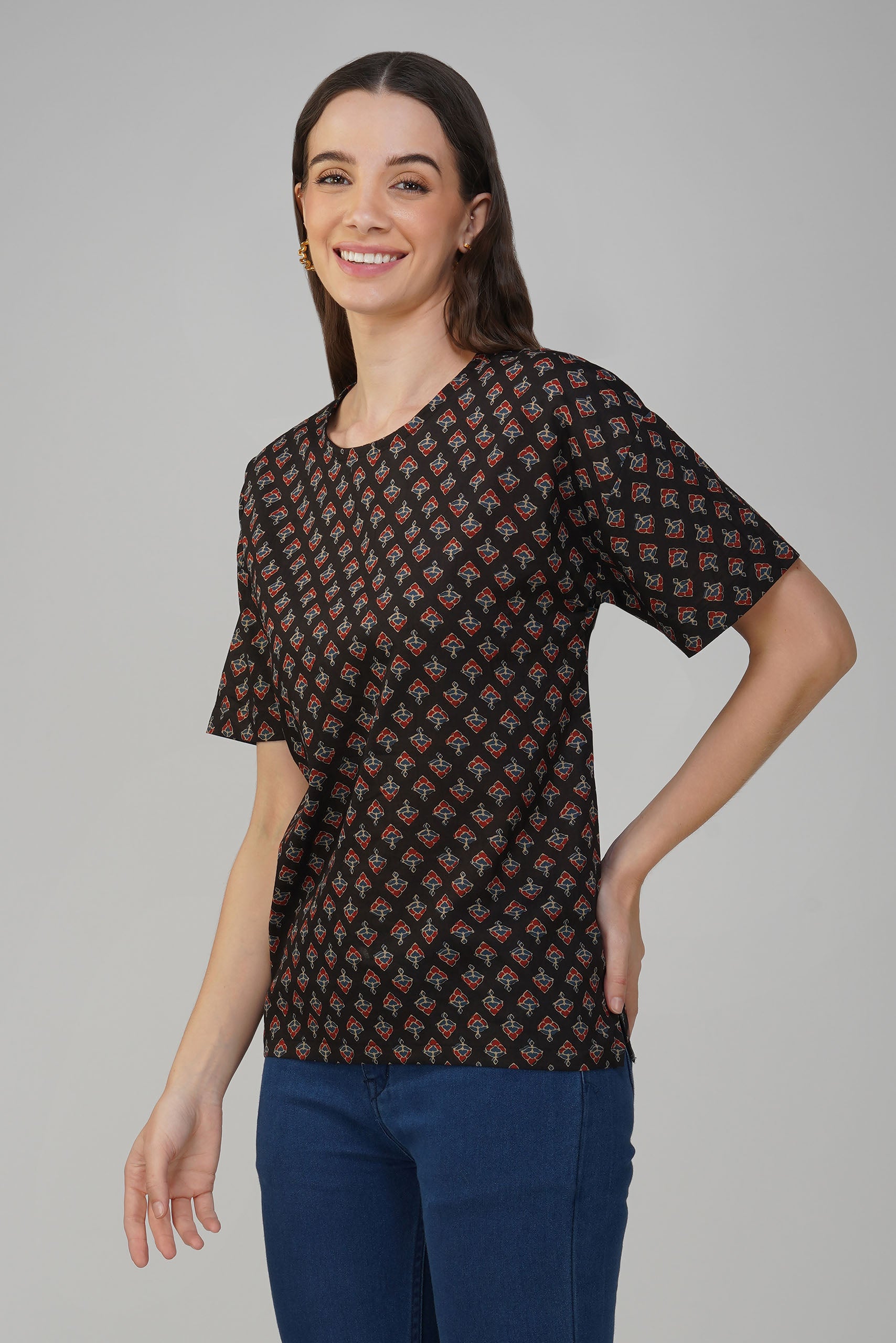 Black Printed Cotton Box Top