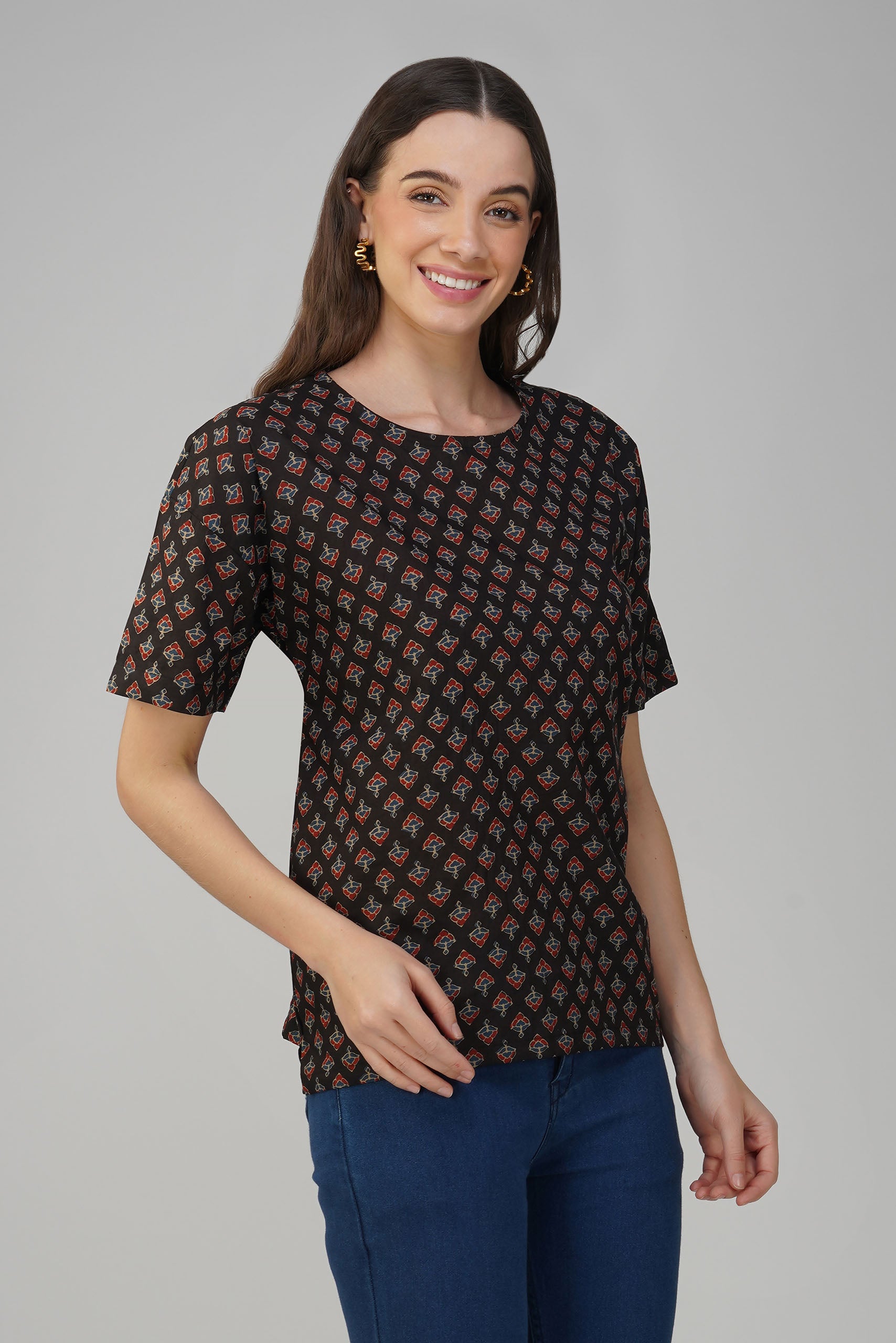 Black Printed Cotton Box Top