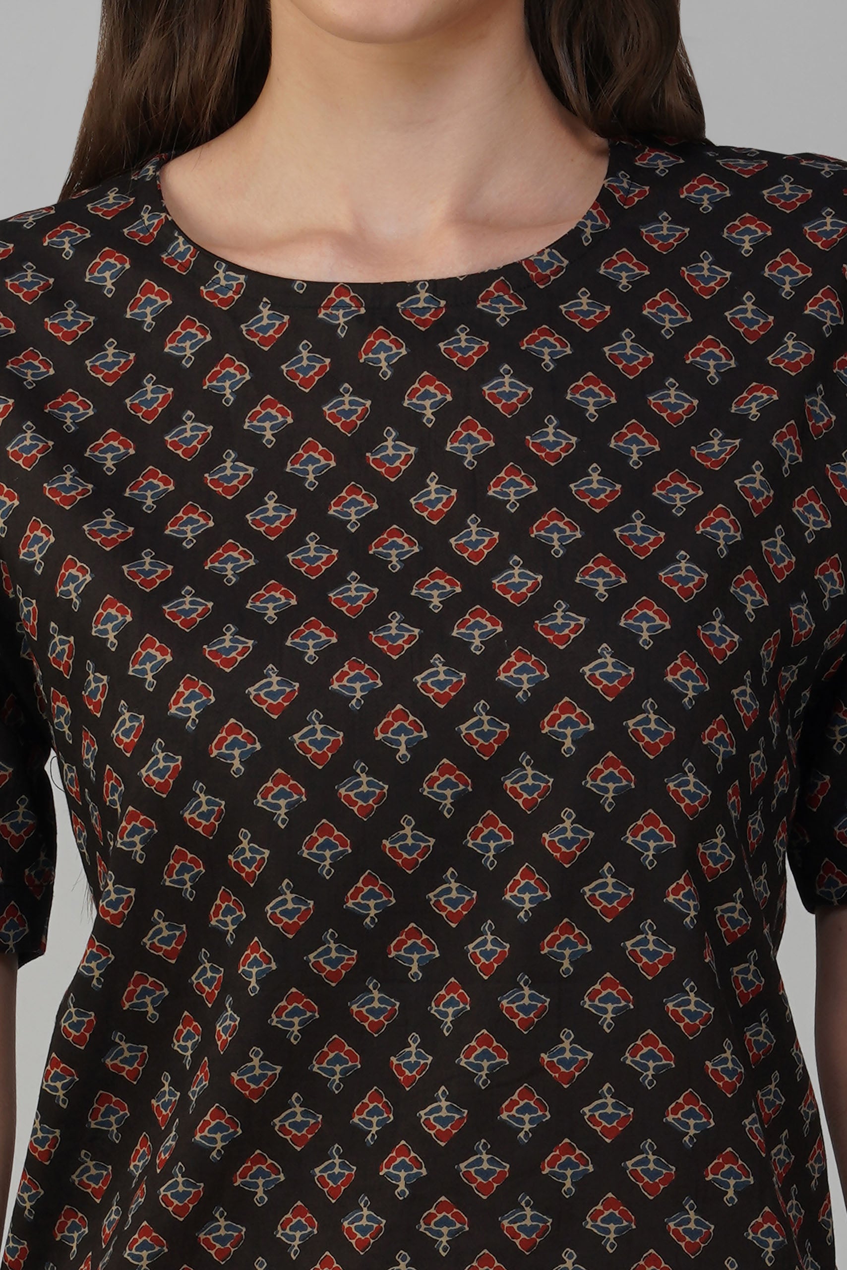 Black Printed Cotton Box Top