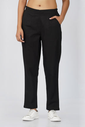 Black Cotton Trouser for Women