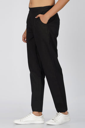 Black Cotton Trouser for Women