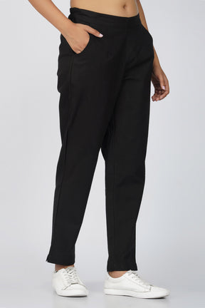 Black Cotton Trouser for Women