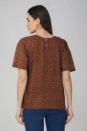 Brown Printed Cotton Box Top