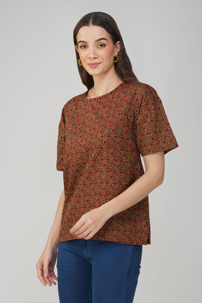 Brown Printed Cotton Box Top