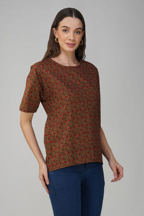 Brown Printed Cotton Box Top